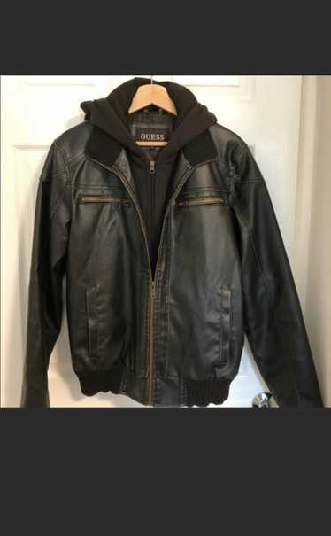 Guess Guess Bomber Moto Leather Jacket Hoodie