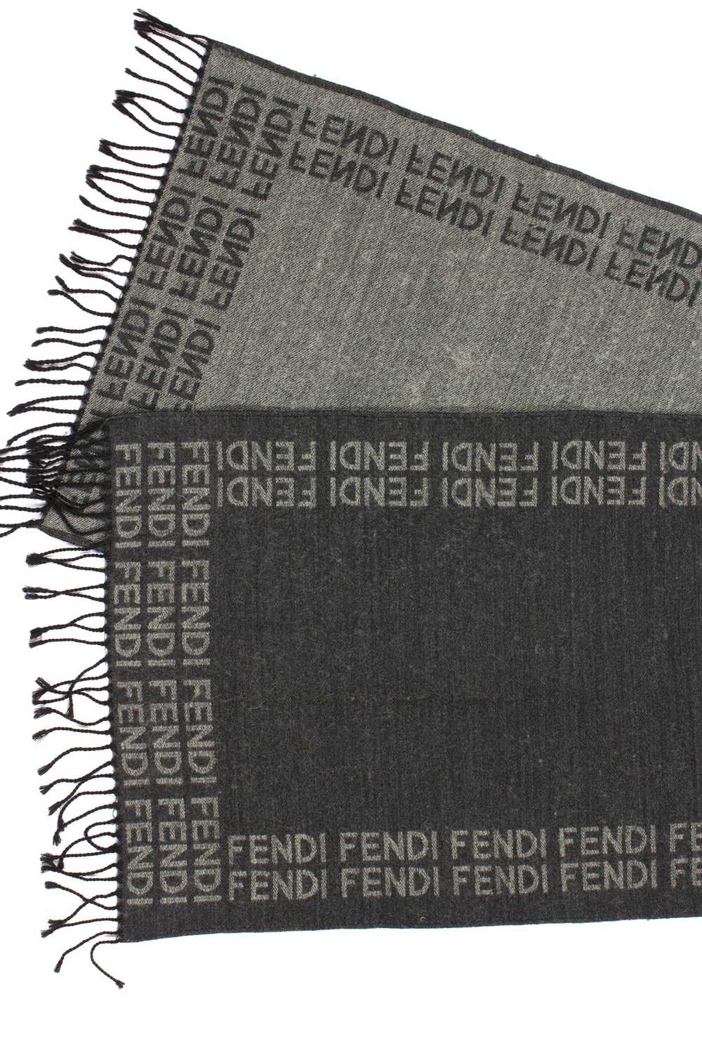 Fendi VINTAGE GREY FENDI LOGO WOOL SCARF - image 2