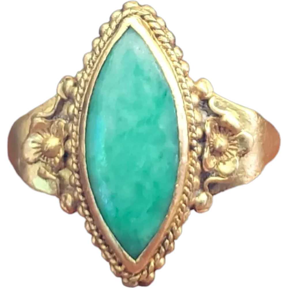 Antique 22K Yellow Gold Jadeite Jade Ring - image 1