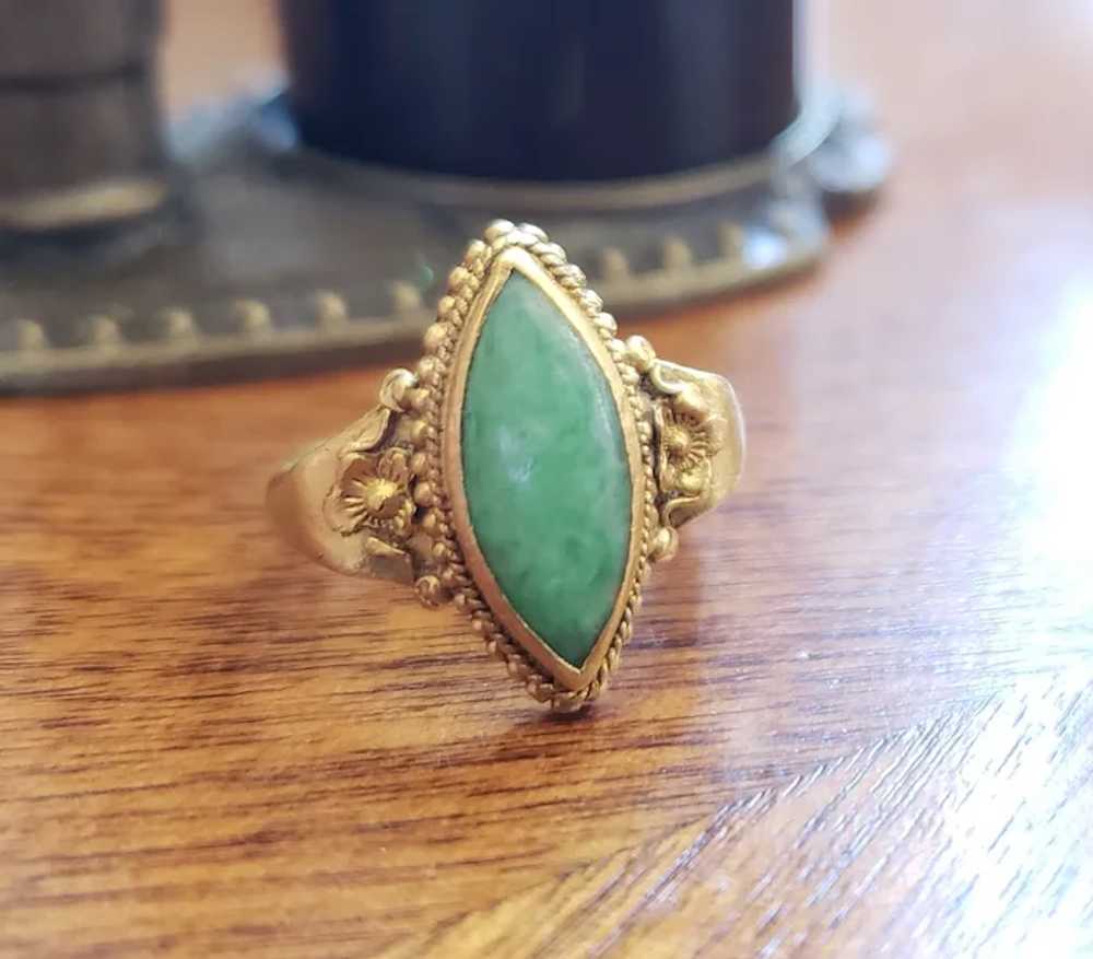 Antique 22K Yellow Gold Jadeite Jade Ring - image 8