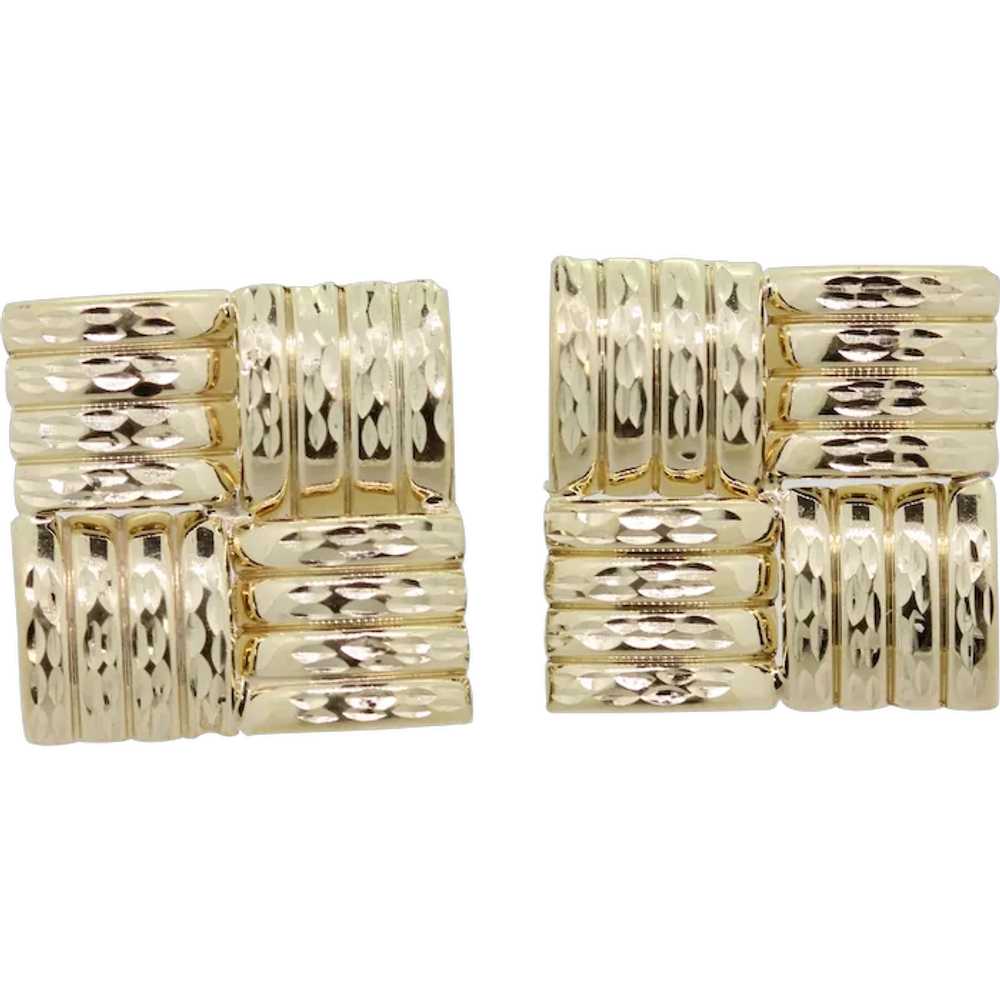 14k Yellow Gold Square Woven Stud Earrings - image 1