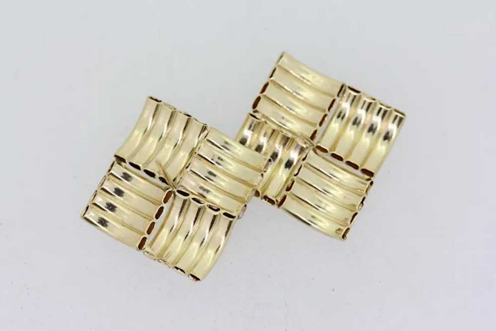 14k Yellow Gold Square Woven Stud Earrings - image 2