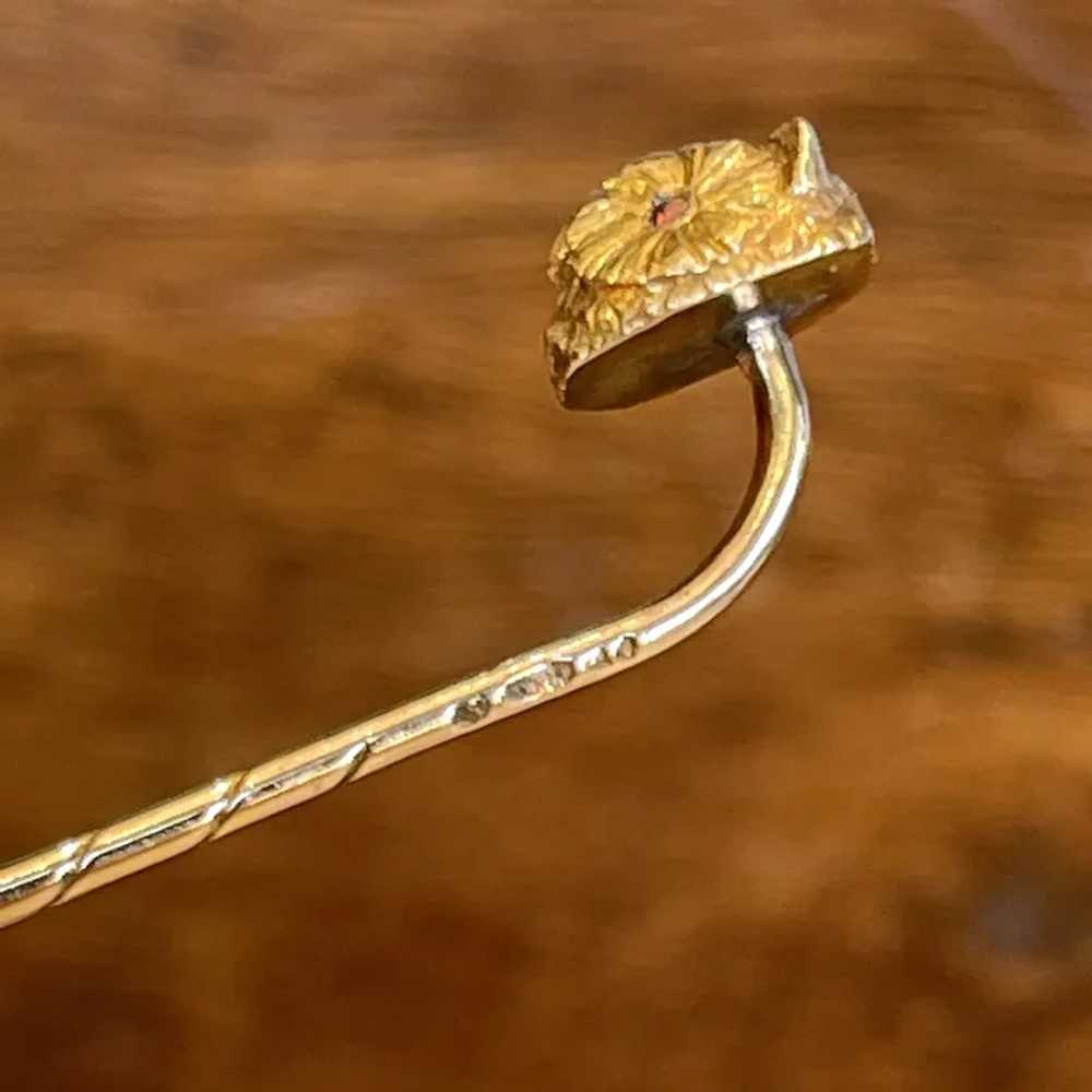 Antique Owl Head Stick Pin Garnet Eyes 18k Gold - image 7