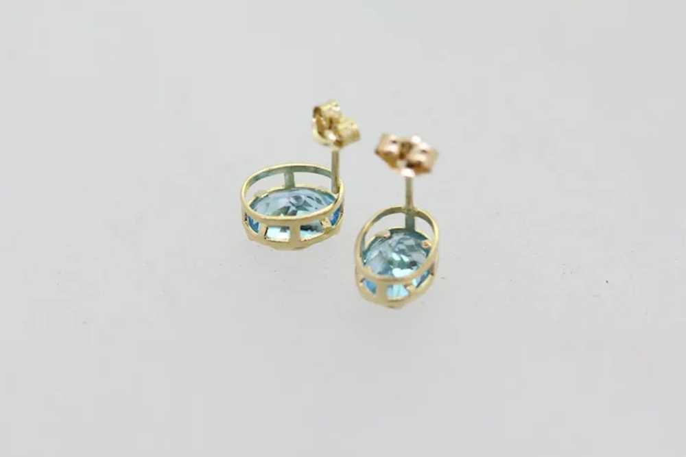 14k Yellow Gold Oval Blue Stone Stud Earrings - image 2