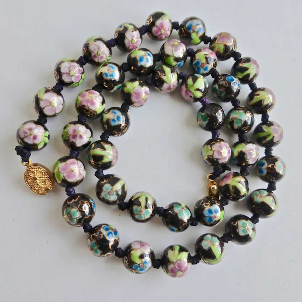 Hand Painted Black Chinese Porcelain Beaded Neckl… - image 2