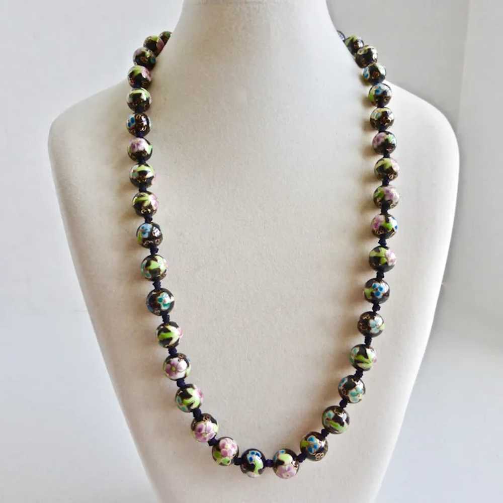 Hand Painted Black Chinese Porcelain Beaded Neckl… - image 3