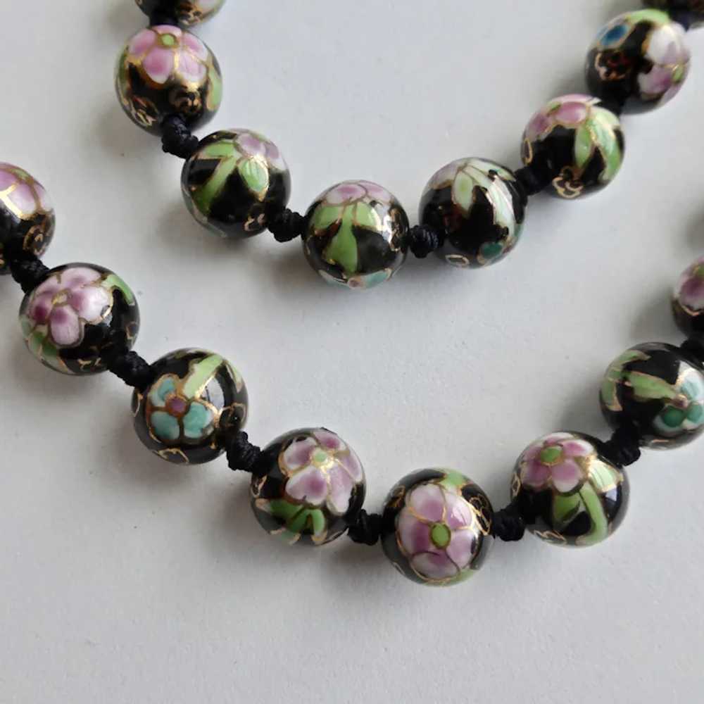 Hand Painted Black Chinese Porcelain Beaded Neckl… - image 4