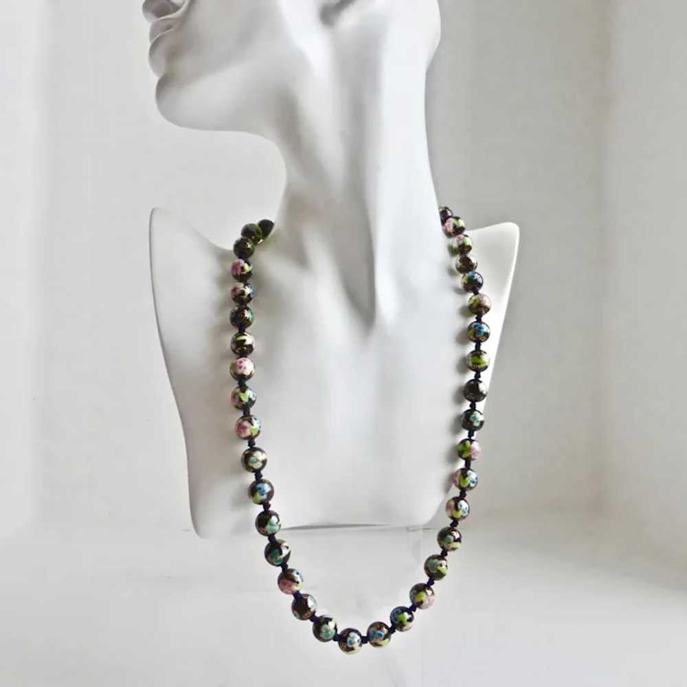 Hand Painted Black Chinese Porcelain Beaded Neckl… - image 5