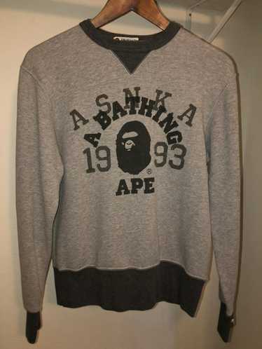 Bape Sweater Gray ASNKA College Logo Crewneck lon… - image 1
