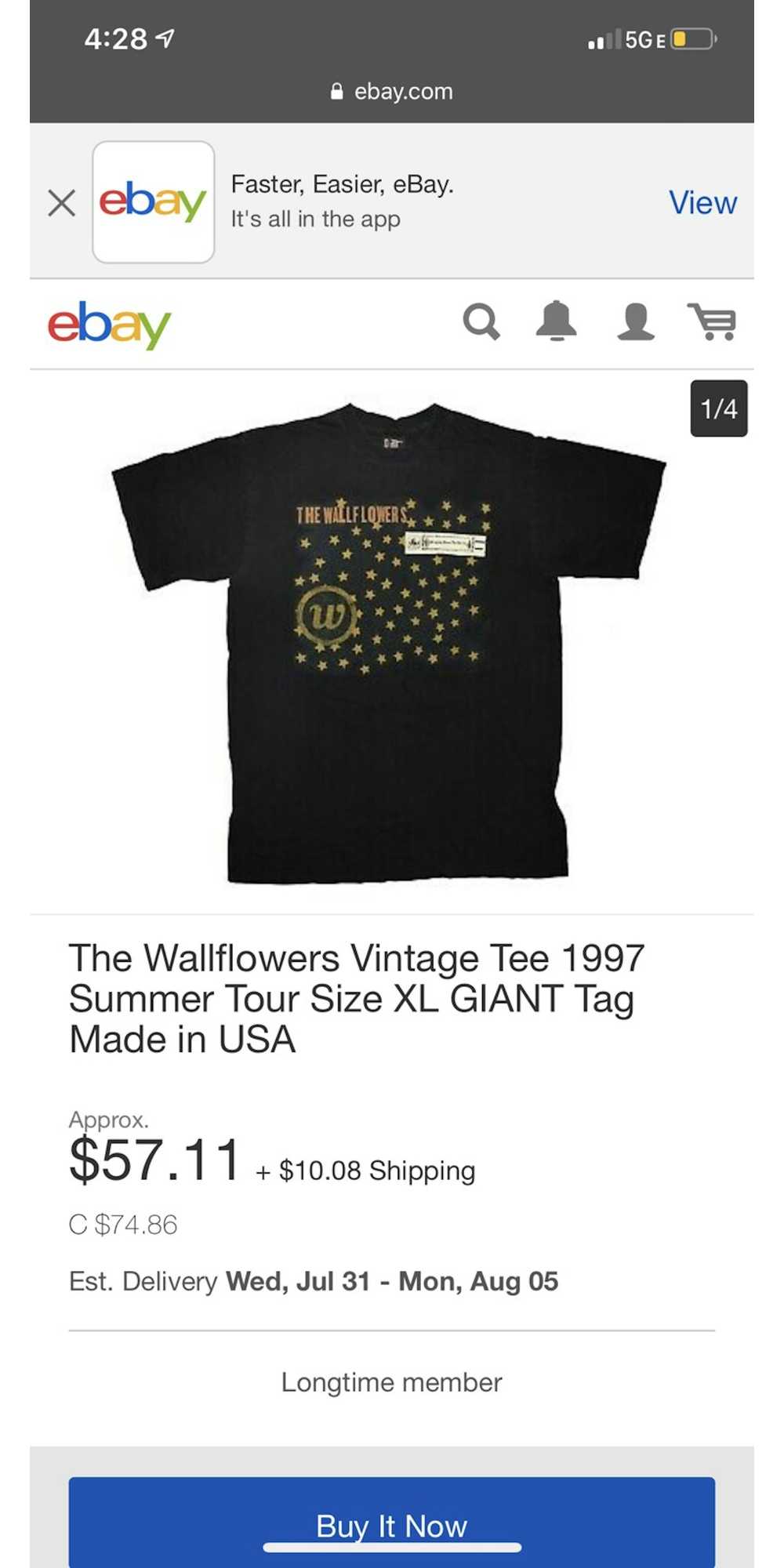 Giant × Vintage Vintage 1997 Wallflowers Summer T… - image 5