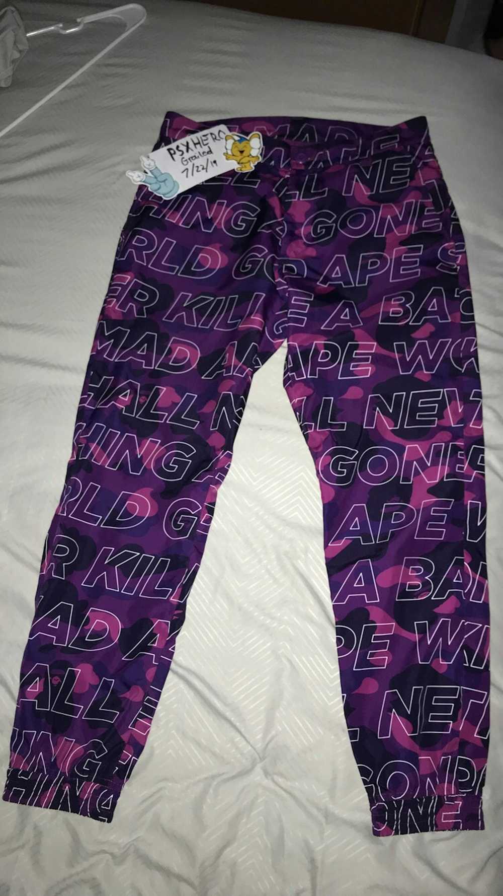 Bape Bape Purple Text Polyester Pants [Size Small] - image 1