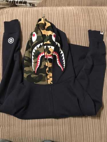 Bape x undefeated tiger shark half full zip hoodie black best sale