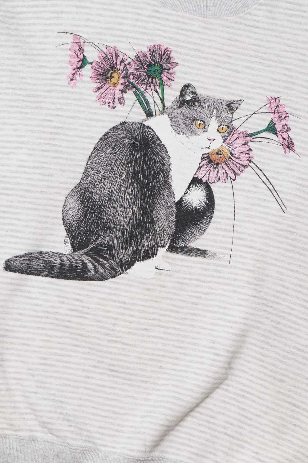 Vintage Cat With Flowers Thin Striped Sweatshirt - image 2