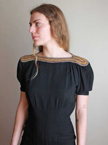 40s FOGA Beaded Neckline Dress