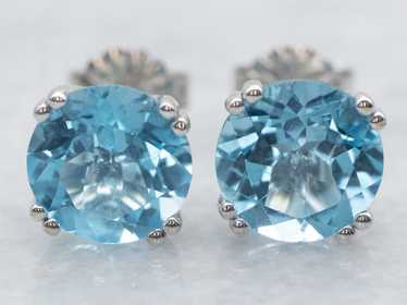 White Gold Round Cut Blue Topaz Stud Earrings - image 1
