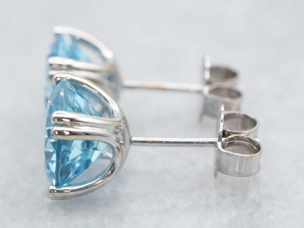 White Gold Round Cut Blue Topaz Stud Earrings - image 3