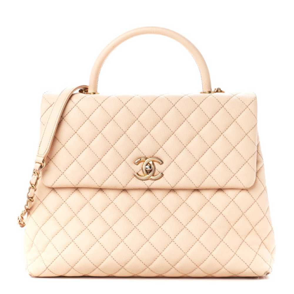 CHANEL Caviar Quilted Large Coco Handle Flap Beige - image 1