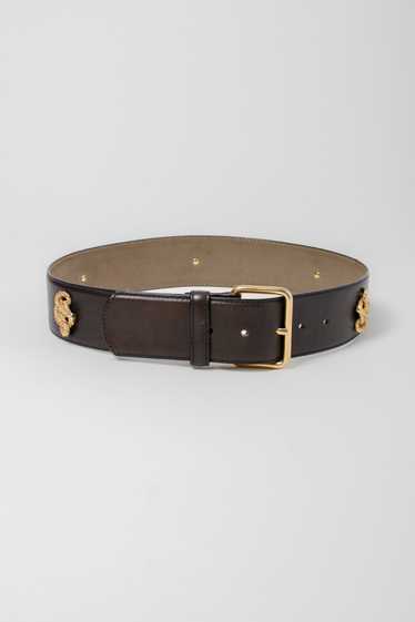 Gold Rope Embellished Brown Leather Belt