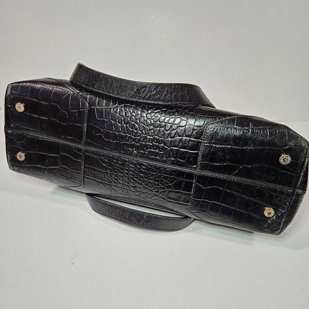 Vntg Monsac Large Black Leather Embossed Croc Str… - image 12