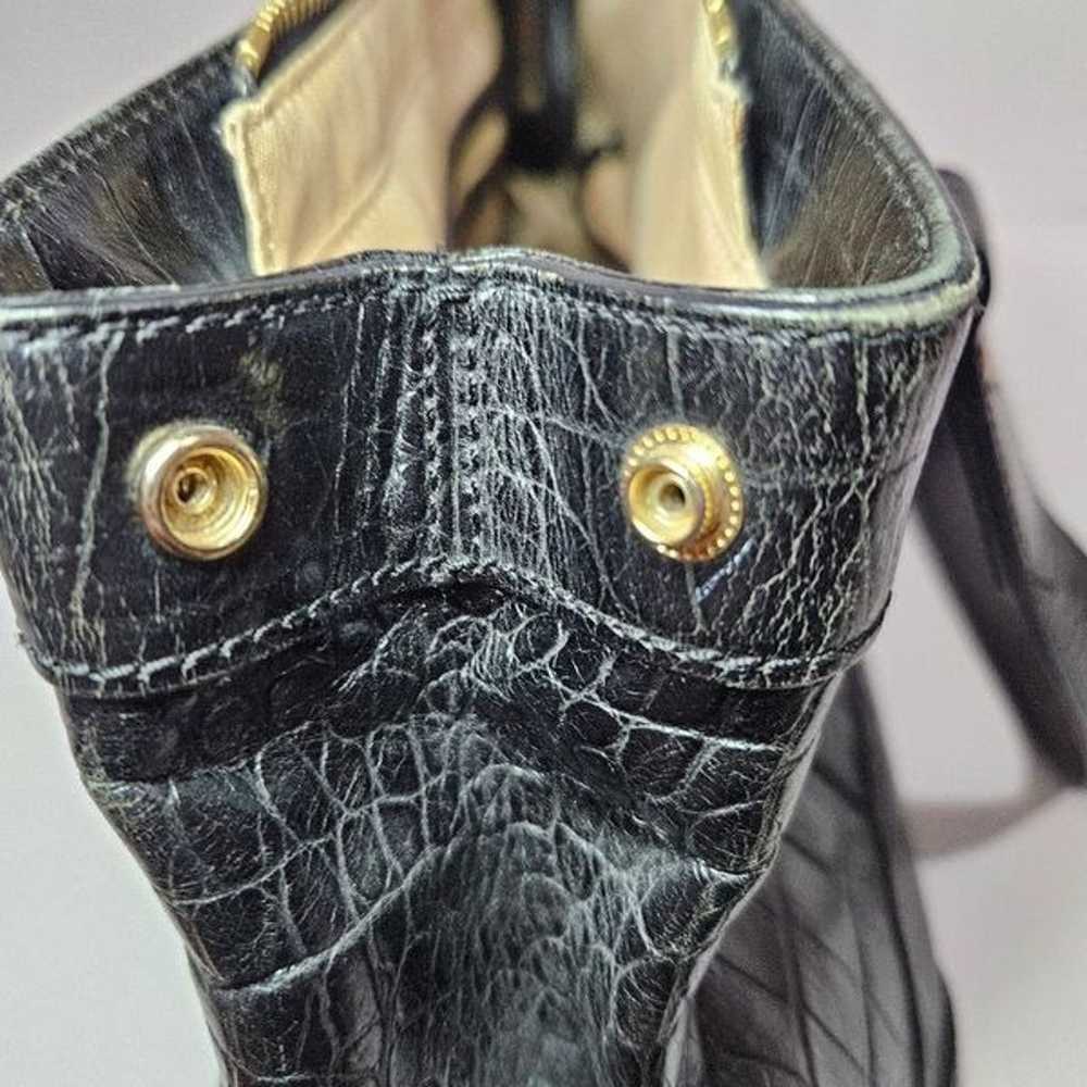Vntg Monsac Large Black Leather Embossed Croc Str… - image 3