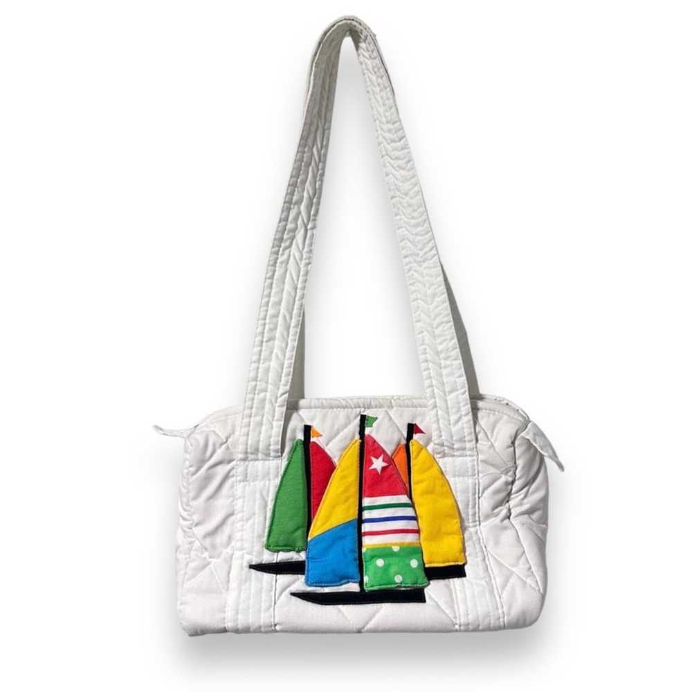 RARE Vintage 80s White Quilted Sailboat Bag Prepp… - image 1