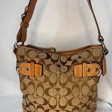 Vintage Coach Signature Fabric & Leather Shoulder… - image 1