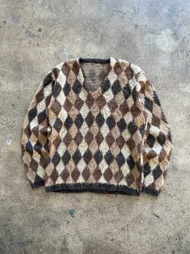 1960s Chocolate Argyle Mohair Sweater