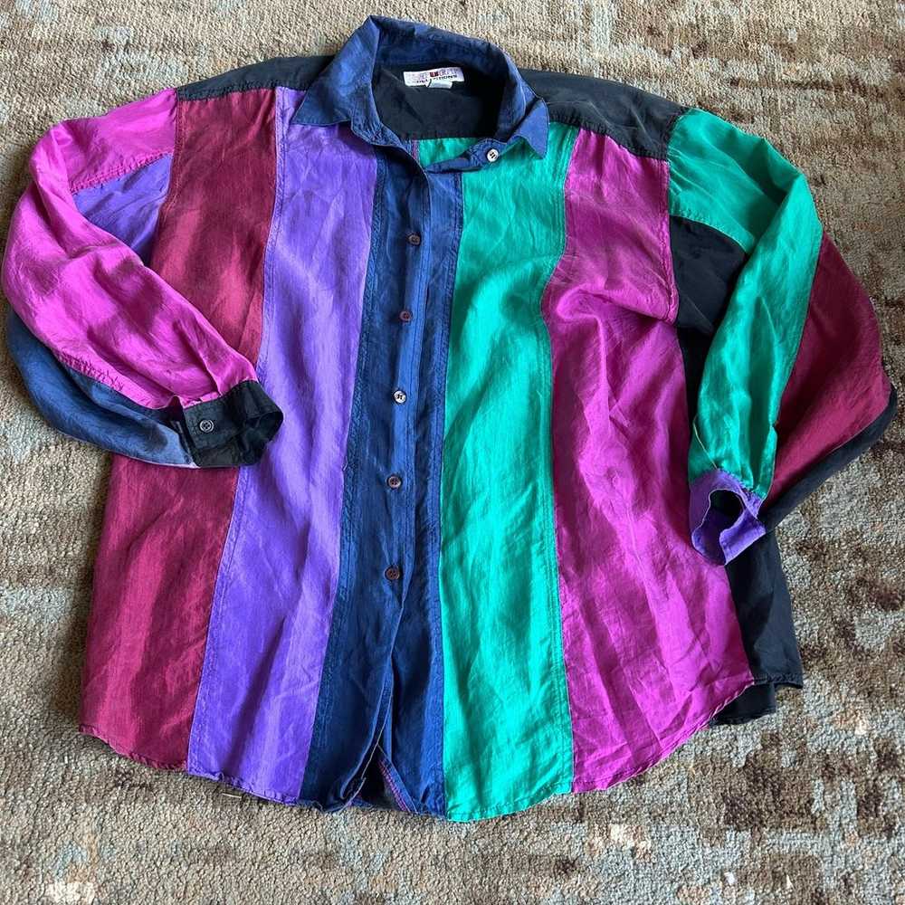Vintage Stunt Collections 100% Silk Colorblock Sh… - image 1
