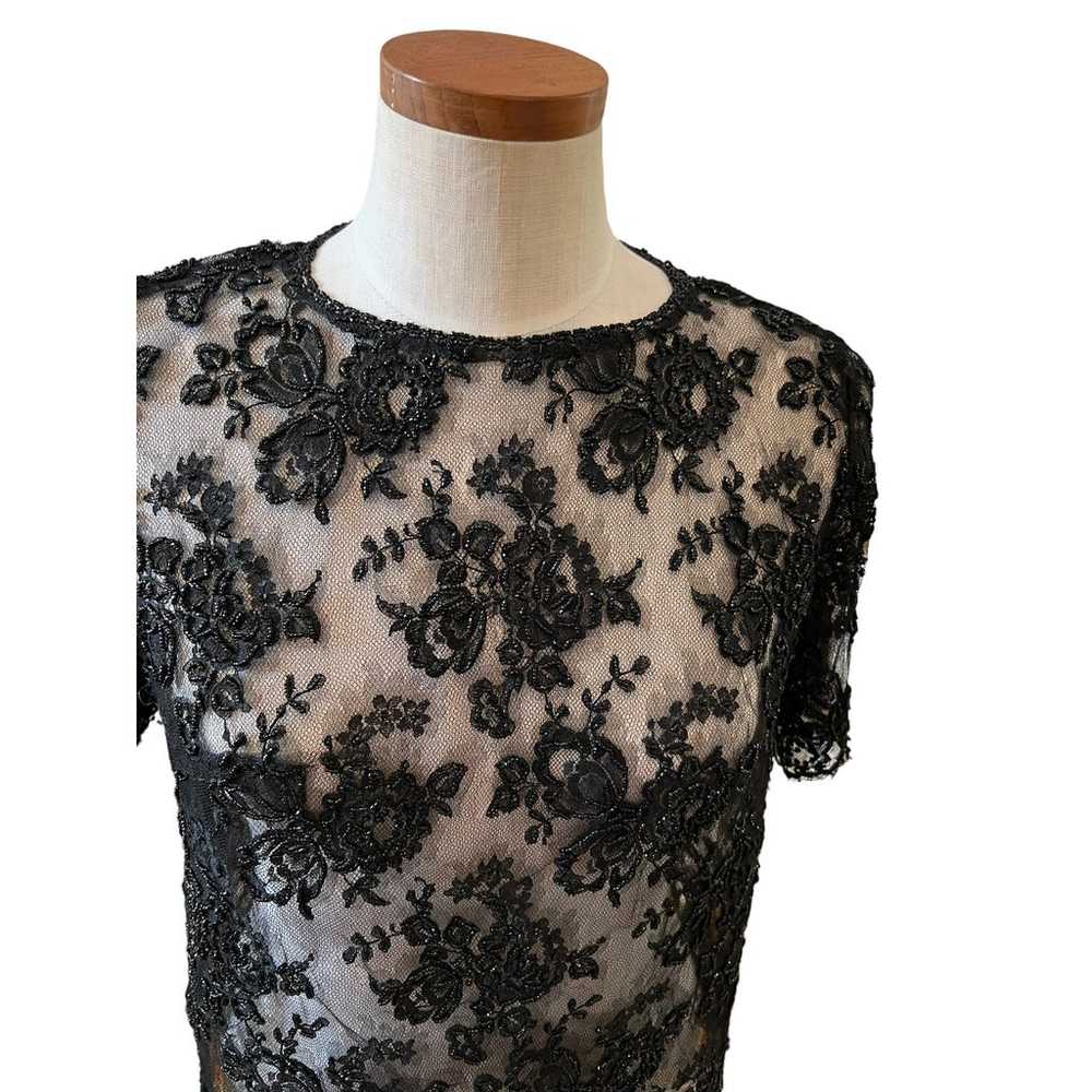 Vintage Beaded Lace Dressy Top Black - image 2