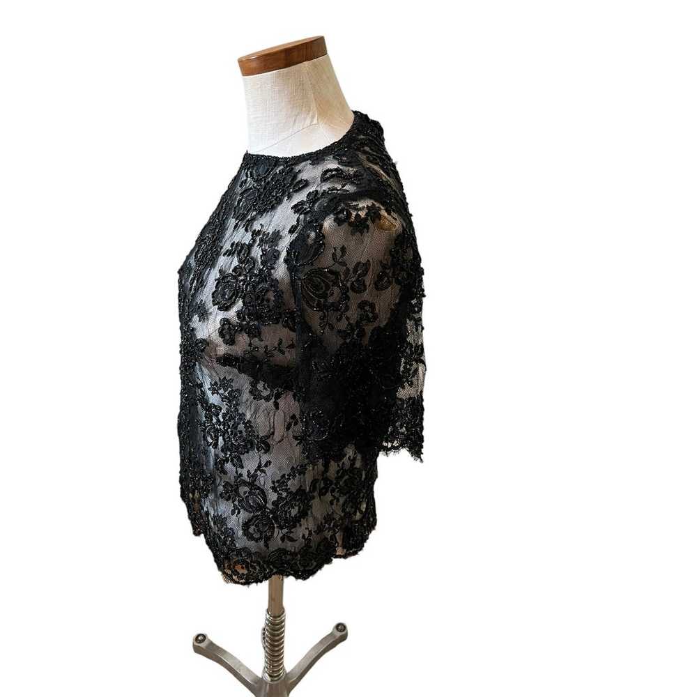 Vintage Beaded Lace Dressy Top Black - image 3