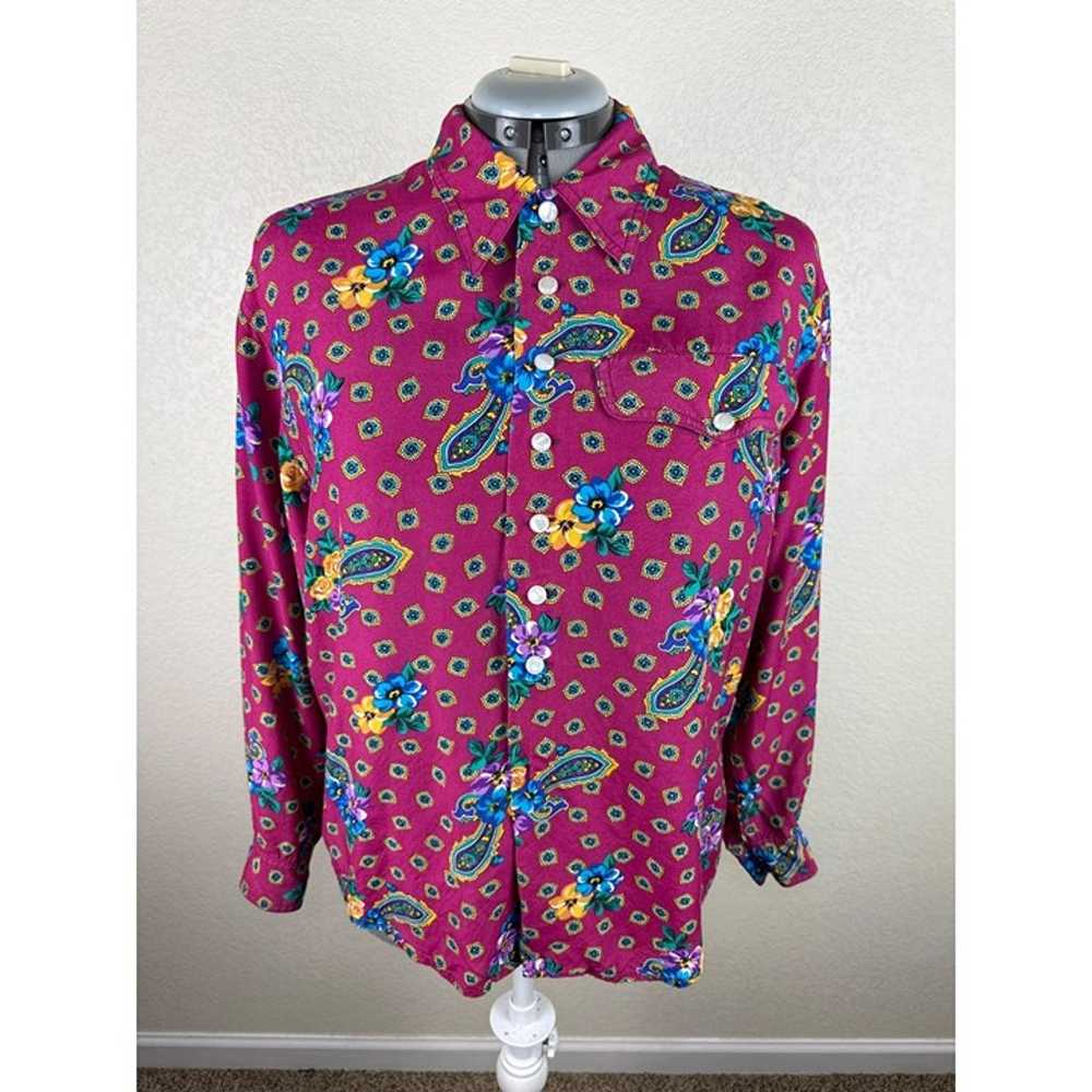 Liz Wear Blouse Women's Large Vtg 70s Floral Pais… - image 11