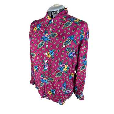 Liz Wear Blouse Women's Large Vtg 70s Floral Pais… - image 1