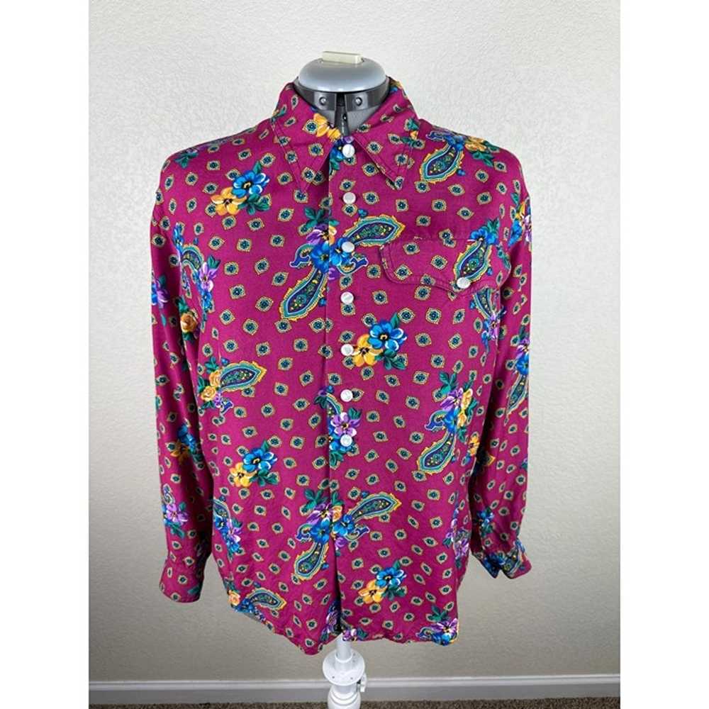 Liz Wear Blouse Women's Large Vtg 70s Floral Pais… - image 2