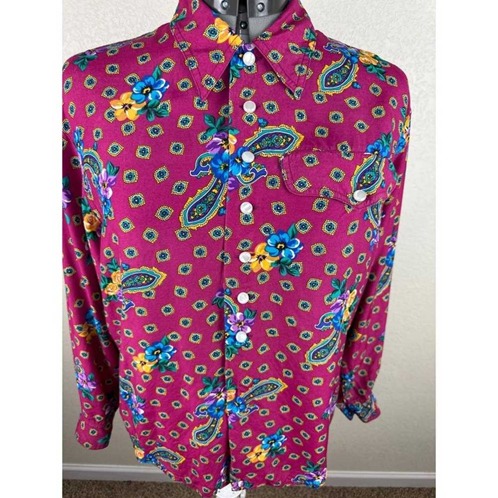 Liz Wear Blouse Women's Large Vtg 70s Floral Pais… - image 3