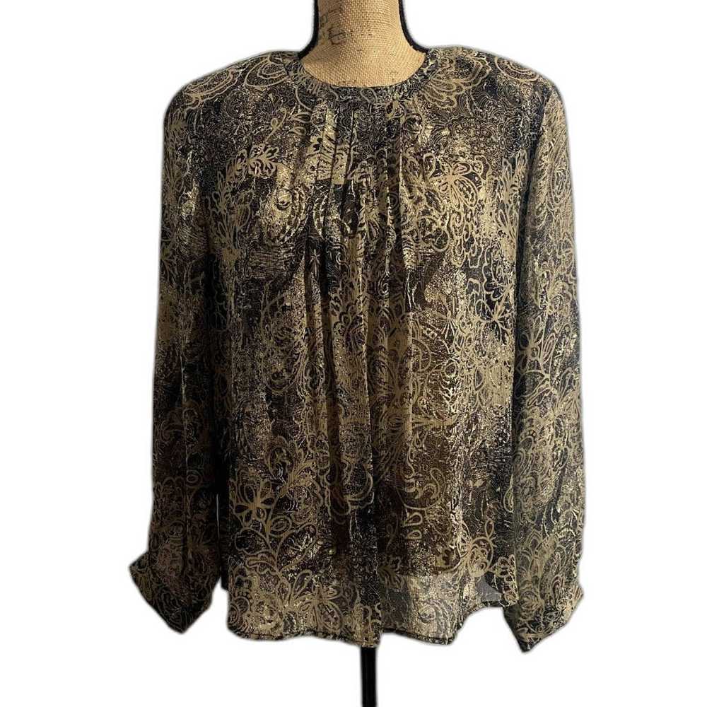Vintage Carlisle Silk Blouse Long Sleeve Black Ta… - image 1