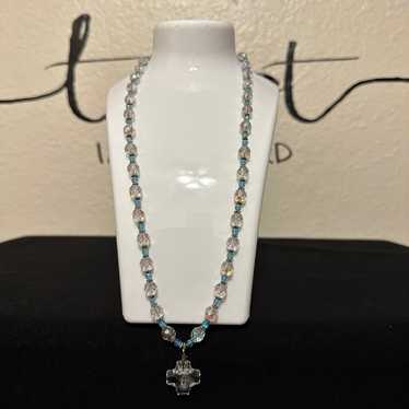 Vintage AB Crystal Cross Necklace - image 1