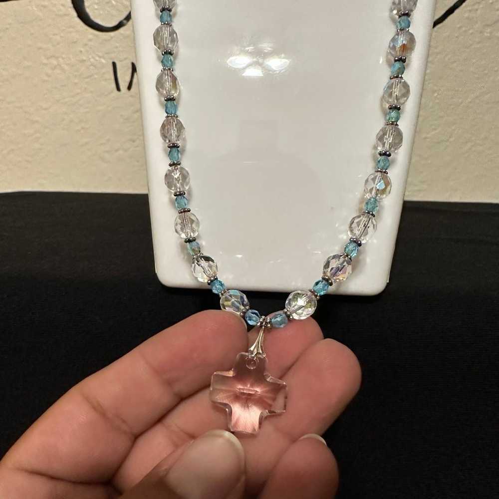 Vintage AB Crystal Cross Necklace - image 2