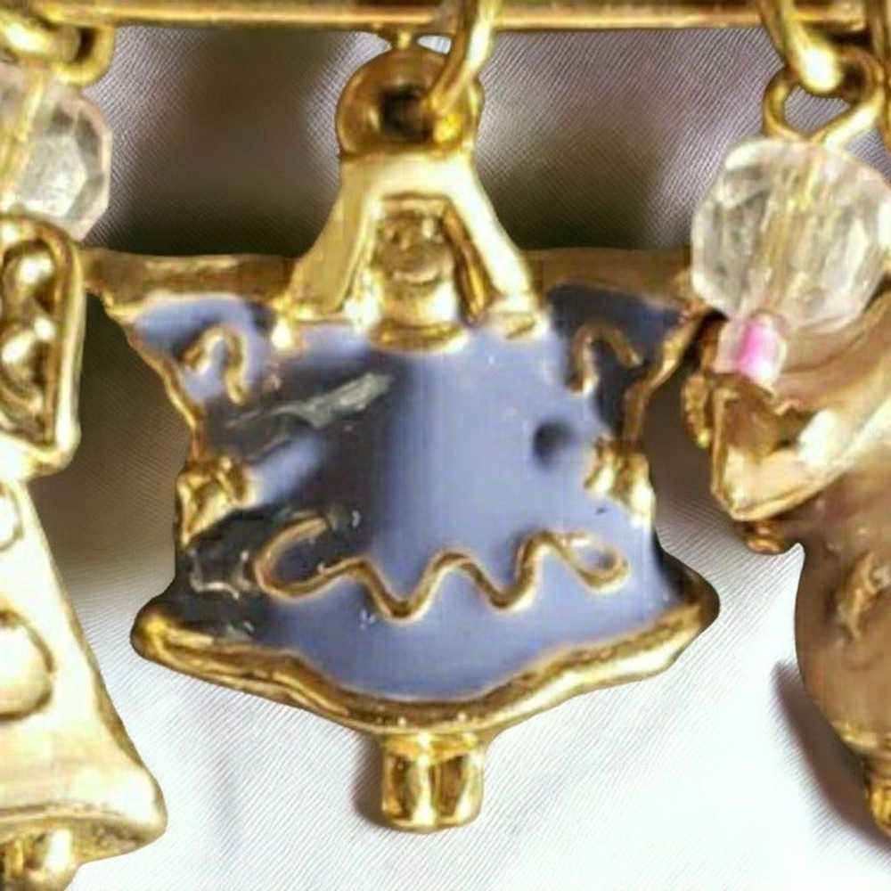 Angel Charm Gold Tone Safety Pin Enamel Blue & Pi… - image 6
