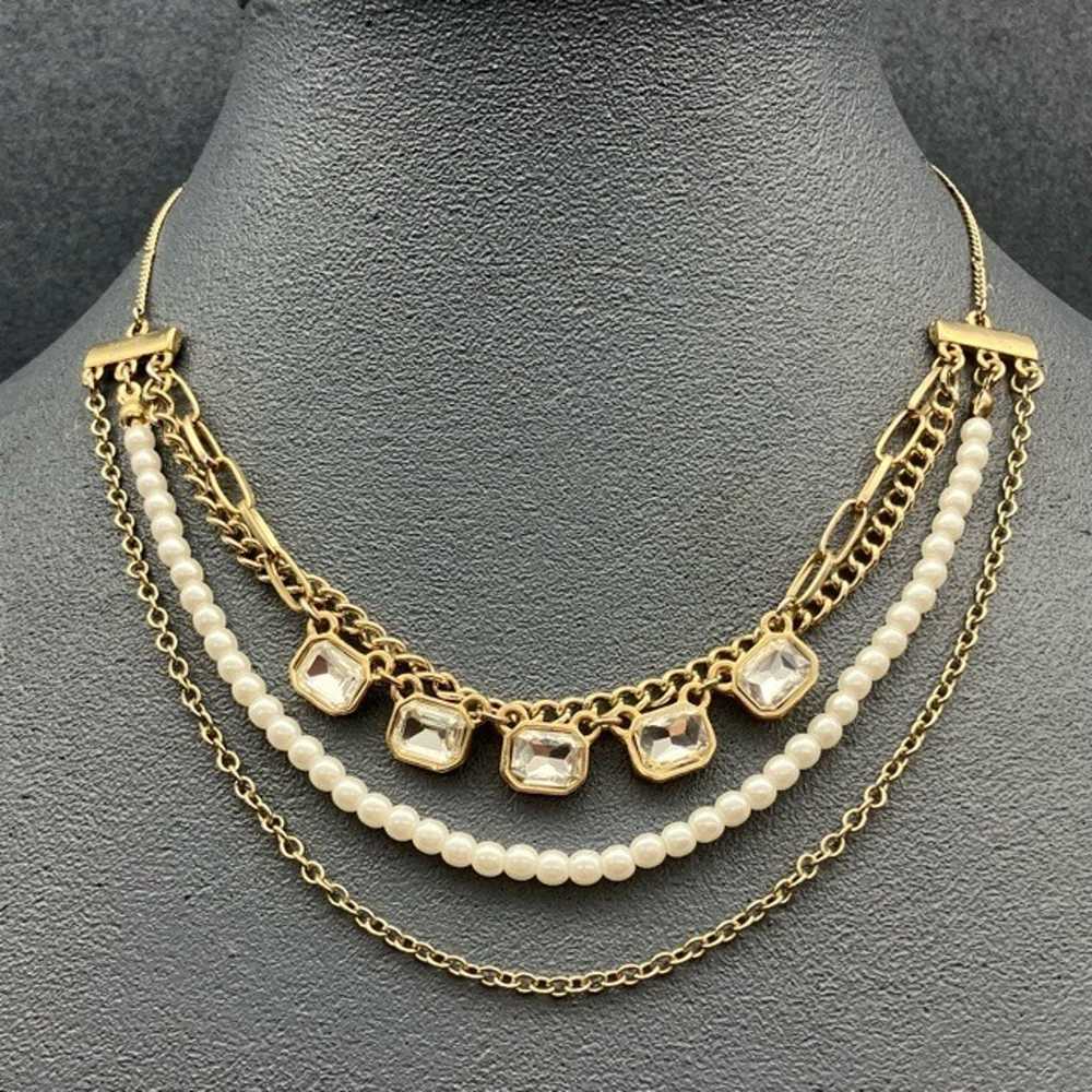 Four Strand Layered Necklace 16 In Gold Chain Rhi… - image 1