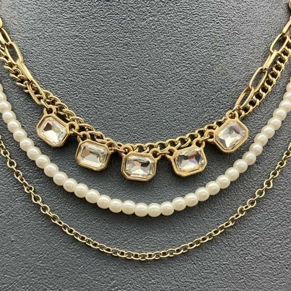 Four Strand Layered Necklace 16 In Gold Chain Rhi… - image 3