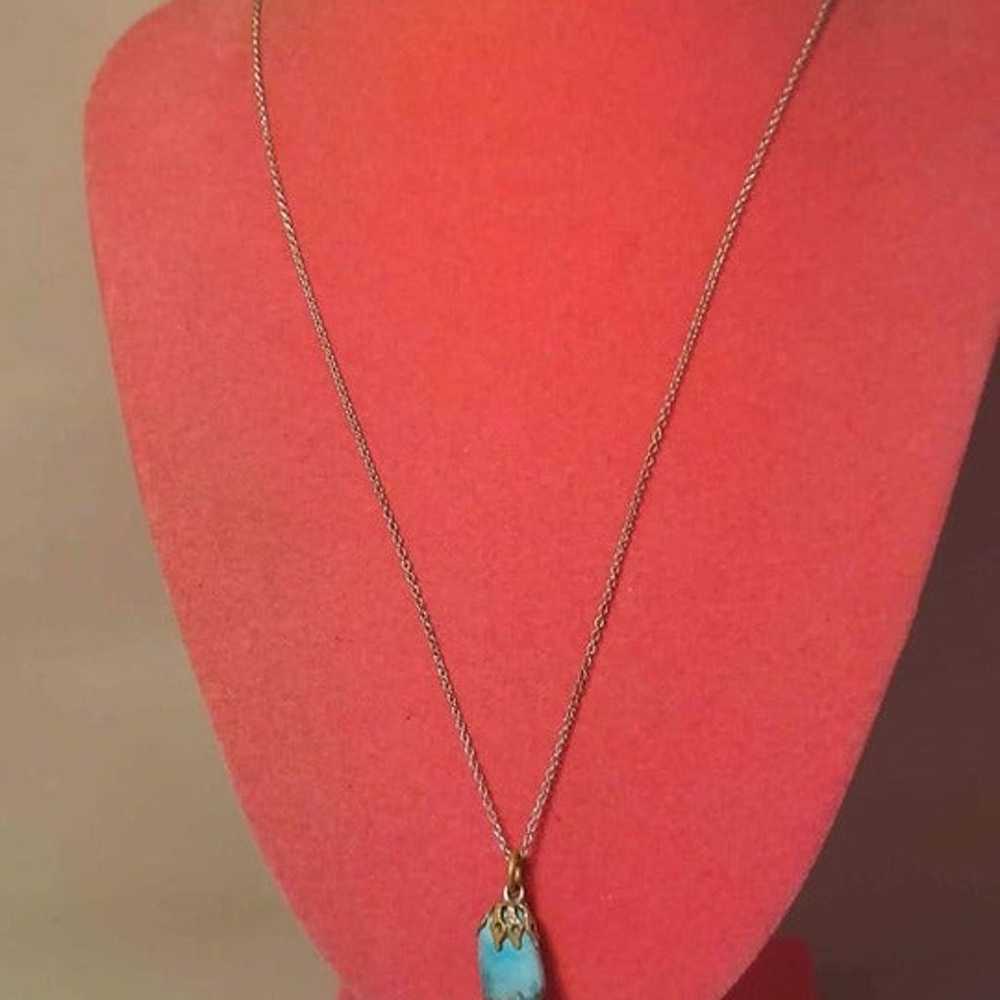 Vintage Tiny Turquoise Brass Pendant w/ Caco Ster… - image 2