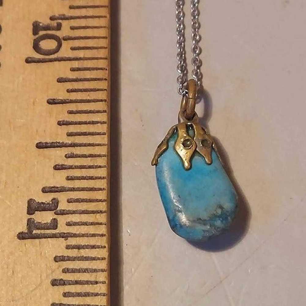 Vintage Tiny Turquoise Brass Pendant w/ Caco Ster… - image 5