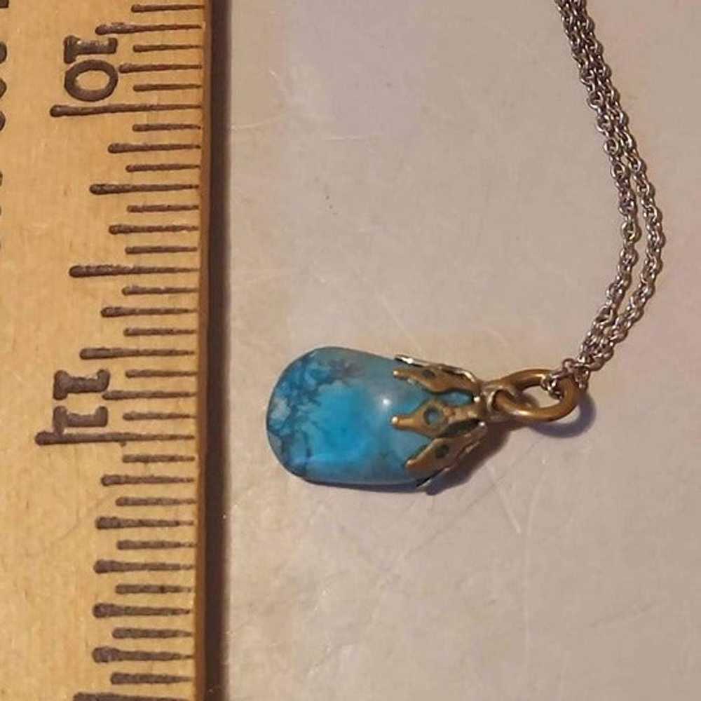 Vintage Tiny Turquoise Brass Pendant w/ Caco Ster… - image 6