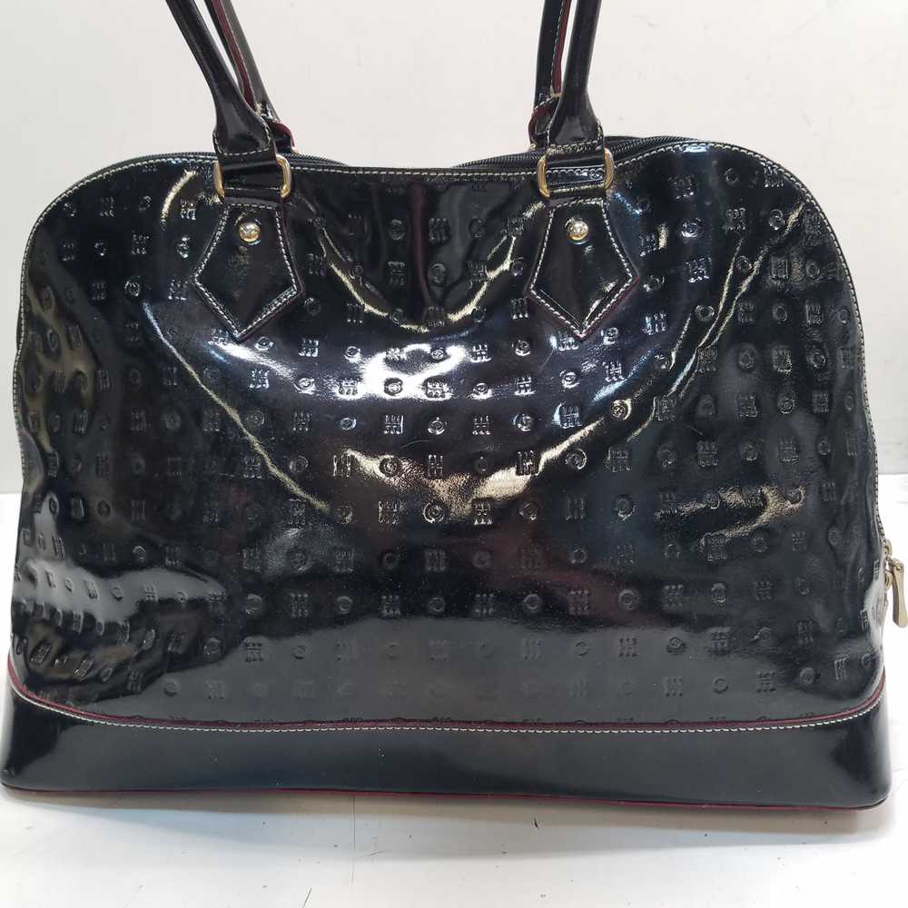Arcadia Black Patent Leather Embossed Domed Zip S… - image 1