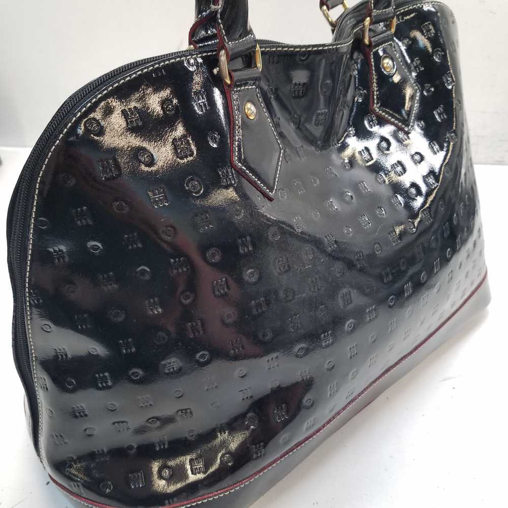 Arcadia Black Patent Leather Embossed Domed Zip S… - image 3