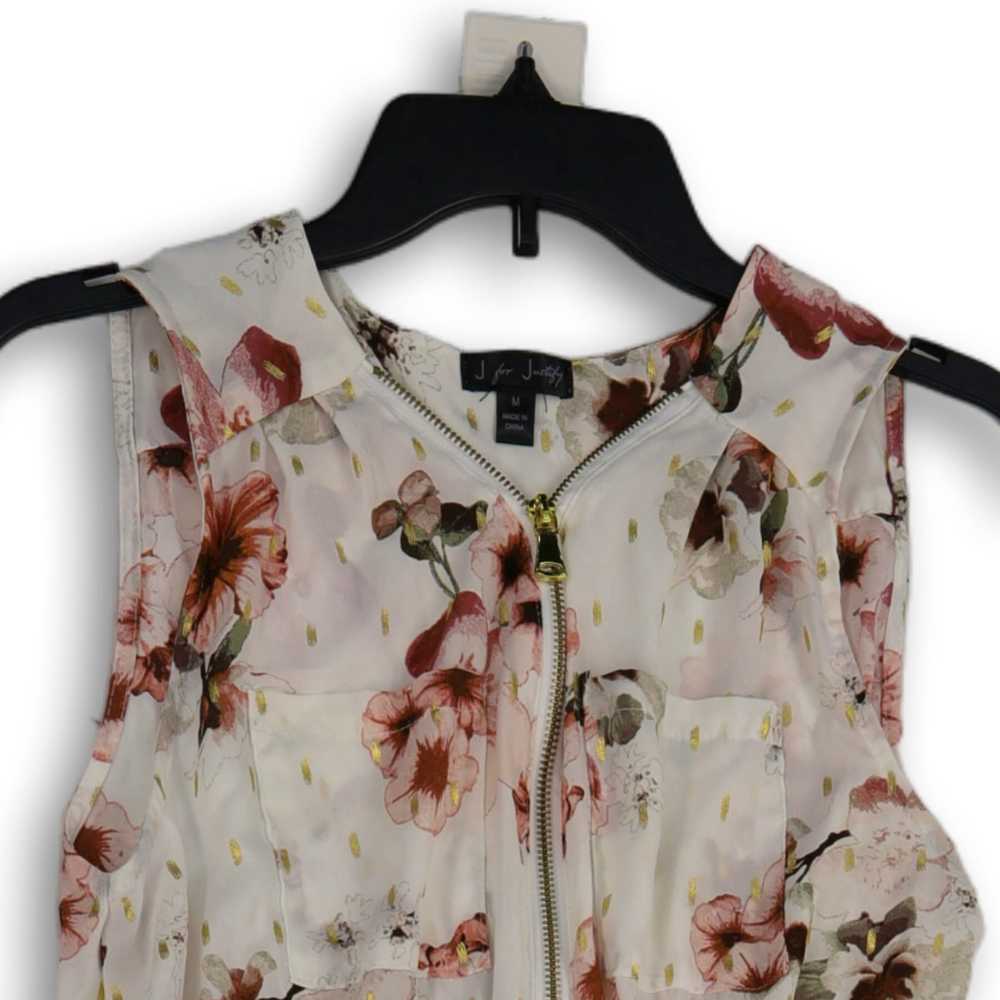 NWT Womens White Pink Floral Sleeveless Half Zip … - image 3