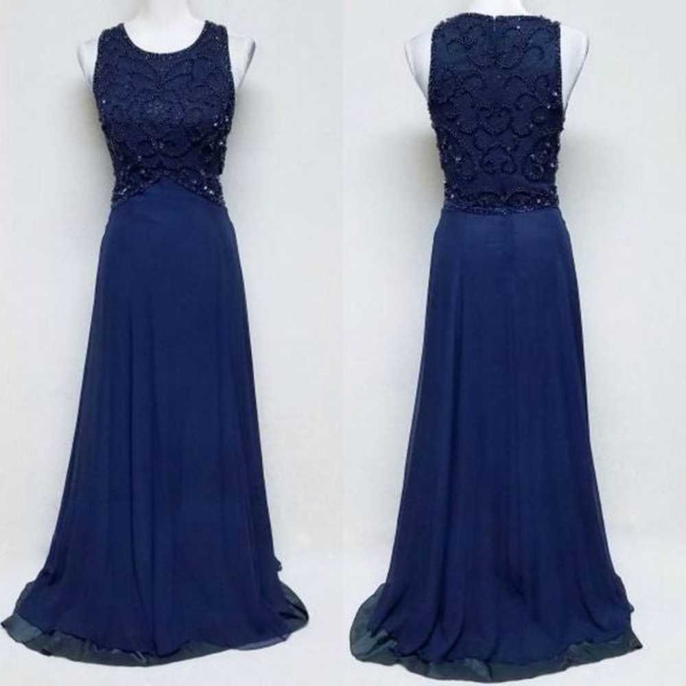 Rare Vintage Blue Silk Bead Sequin Maxi Dress - image 1