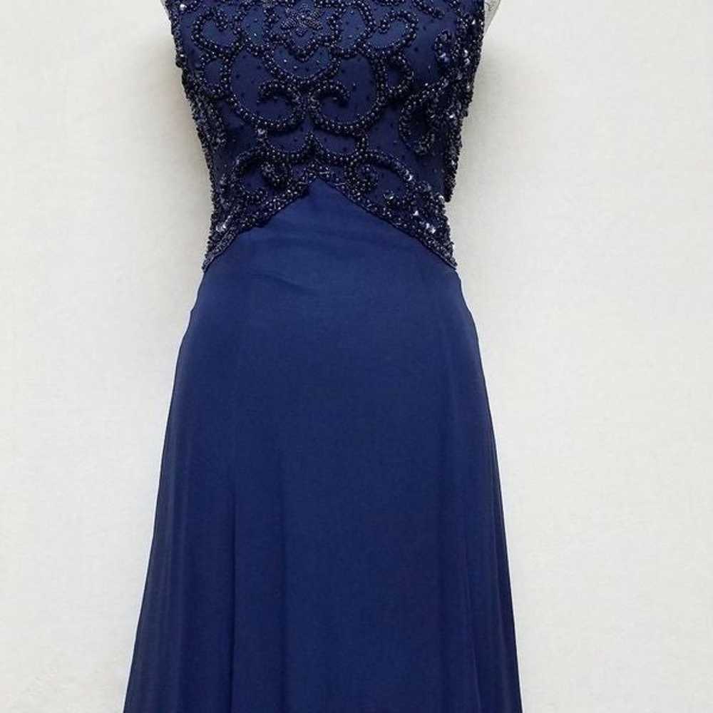 Rare Vintage Blue Silk Bead Sequin Maxi Dress - image 4