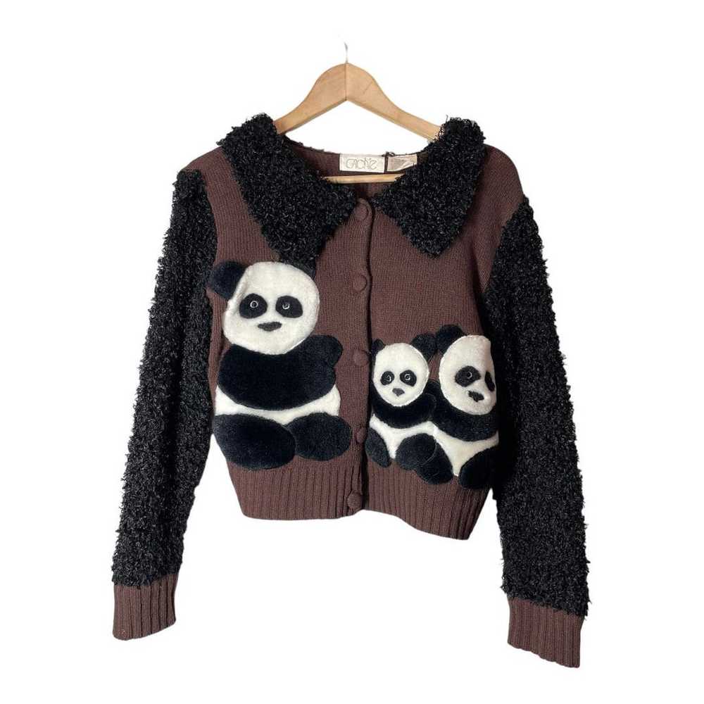 Cache Vintage Panda Bear Sweater Cardigan Small 3… - image 1