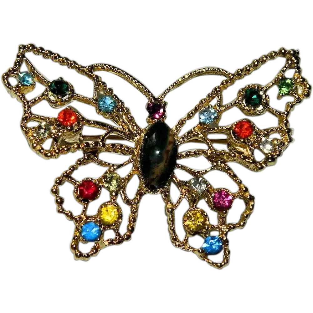 Doddz Genuine Stone & Rhinestone Huge Butterfly B… - image 1